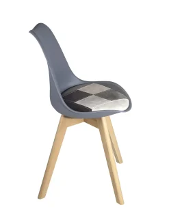 Lot 2 Chaises Scandinaves Coussin Simili Patchwork Pieds Bois Clair LAO (gris Bleu)