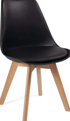 Lot 2 Chaises Scandinaves Large Siège Coussin Simili Pieds Bois Hêtre LAO (noir)