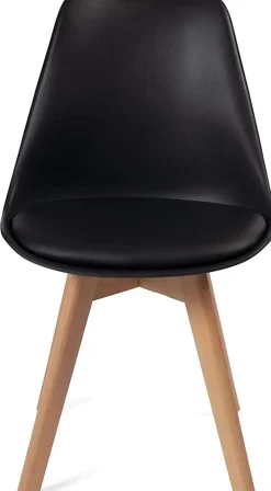 Lot 2 Chaises Scandinaves Large Siège Coussin Simili Pieds Bois Hêtre LAO (noir)