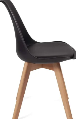 Lot 2 Chaises Scandinaves Large Siège Coussin Simili Pieds Bois Hêtre LAO (noir)