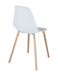 Lot 4 Chaises Scandinaves de Cuisine Siège Plastique Souple Pieds Bois Clair OVA (blanche)