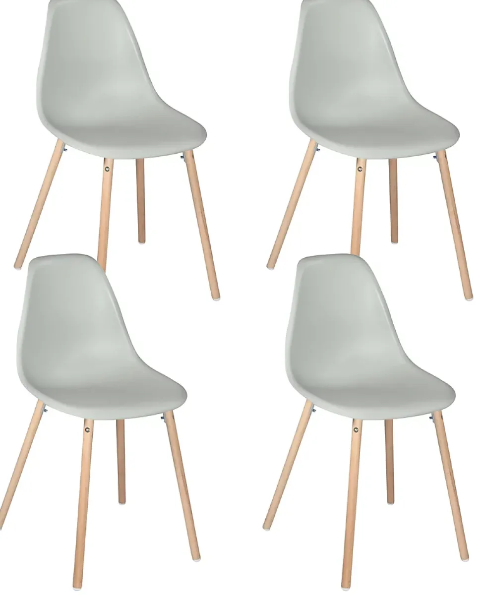 Lot 4 Chaises Scandinaves de Cuisine Siège Plastique Souple Pieds Bois Clair OVA (gris)
