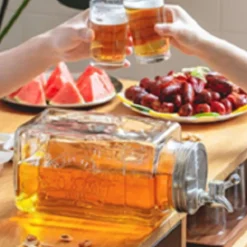 Lot 4 Distributeur de boisson en verre avec robinet en acier inoxydable,récipient à jus limonade glacé 3L -L32.5 x P13.5 x H32.5cm