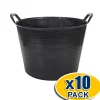 Lot 10 panier avec poignées renforcées (Noir, 42L). Flexible et résistante : jardinage, construction, blanchisserie, agriculture