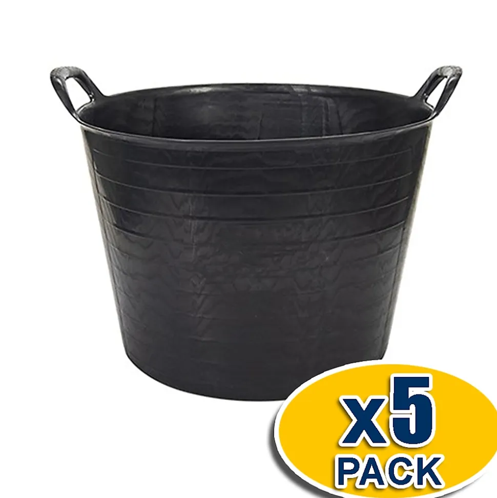 Lot 5 panier avec poignées renforcées (Noir, 42L). Flexible et résistante : jardinage, construction, blanchisserie, agriculture