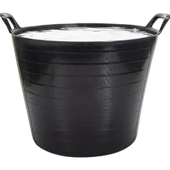 Lot 5 panier avec poignées renforcées (Noir, 42L). Flexible et résistante : jardinage, construction, blanchisserie, agriculture