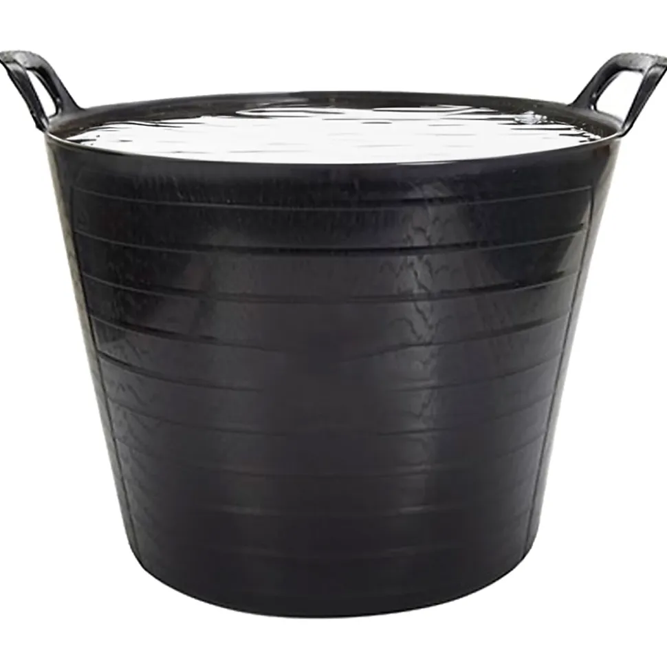 Lot 5 panier avec poignées renforcées (Noir, 42L). Flexible et résistante : jardinage, construction, blanchisserie, agriculture