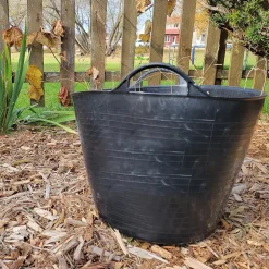 Lot 5 panier avec poignées renforcées (Noir, 42L). Flexible et résistante : jardinage, construction, blanchisserie, agriculture