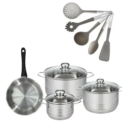 Lot 1 Poêle 20cm & 3 Faitouts 16/20/24cm Fackelmann Geneva avec 5 ustensiles