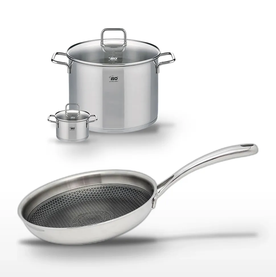 Lot 1 Poêle 28cm et 2 Faitouts 12/26cm Elo Relief Evolution