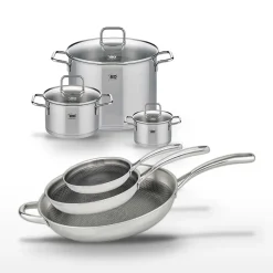 Lot 3 Poêles 24/28/32 cm & 3 Faitouts 14/20/26 cm Elo Relief Evolution