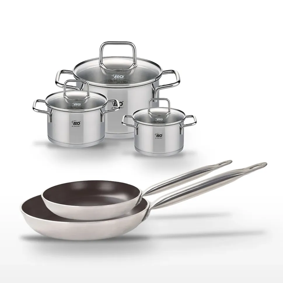 Lot 2 Poêles 24/28 cm avec revêtement céramique sans PFAS et 3 Faitouts 12/14/20 cm Elo Bistro Line Citrin