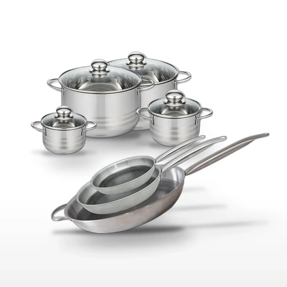 Lot 3 Poêles 24/28/32 cm et 4 Faitouts 12/14/20/24 cm Elo Relief Solution