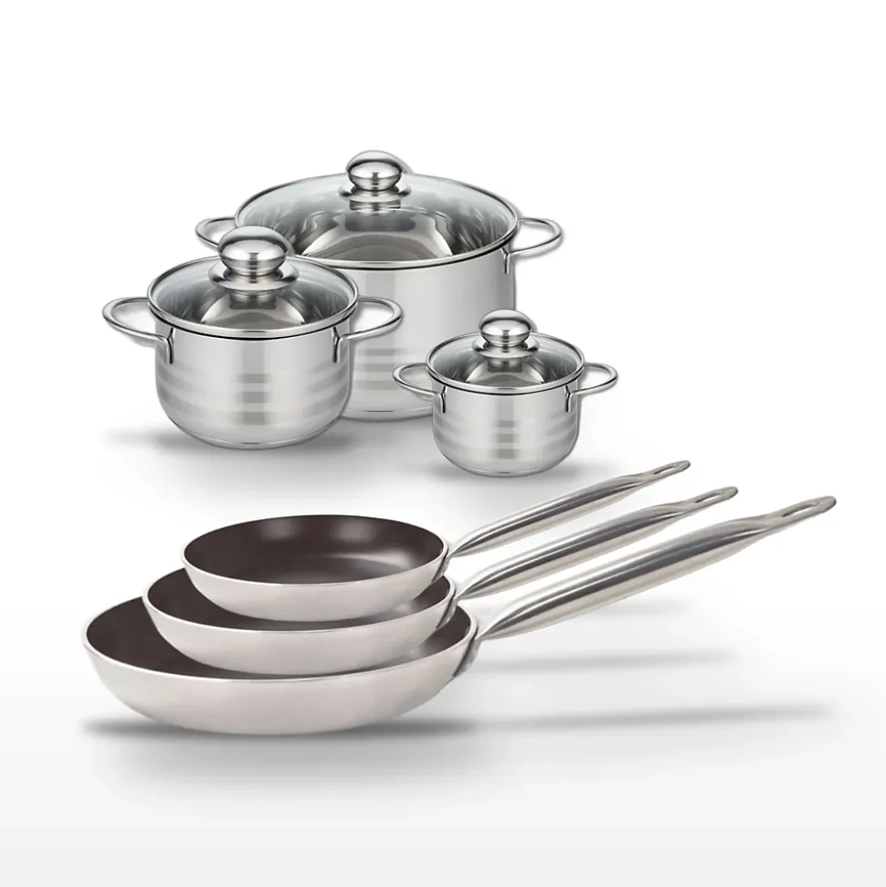 Lot 3 Poêles 24/28/32cm & 3 Faitouts 12/16/20cm Elo Bistro Line