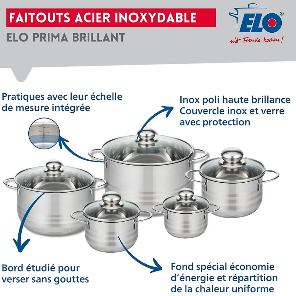 Lot 3 Poêles 24/28/32cm & 3 Faitouts 12/16/20cm Elo Bistro Line