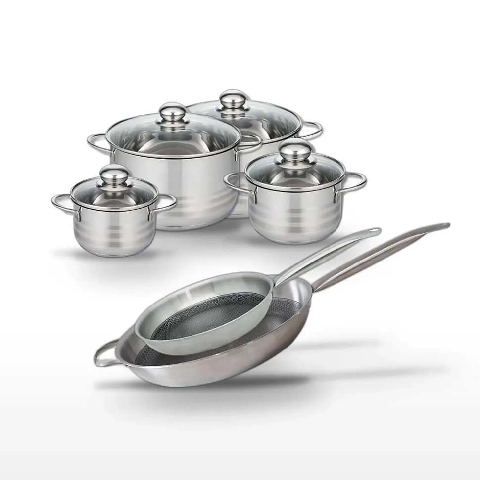 Lot 2 Poêles 28/32cm & 4 Faitouts 14/16/20/24cm Elo Relief Solution