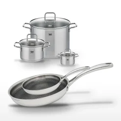 Lot 2 Poêles 24/28cm & 3 Faitouts 12/20/26cm Elo Relief Evolution