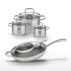 Lot 2 Poêles Elo Relief Evolution 32/24cm et 3 Faitouts Elo Citrin 12/14/20cm