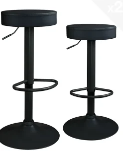Lot 2 Tabourets Bar Rond Siège Simili Rembourré Pivotant Hauteur Réglable YO (noir Intégral)
