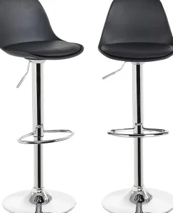 Lot 2 Tabourets De Bar Cuisine Coussin Simili Pivotant Hauteur Réglable Pied Chrome SIG (noir)