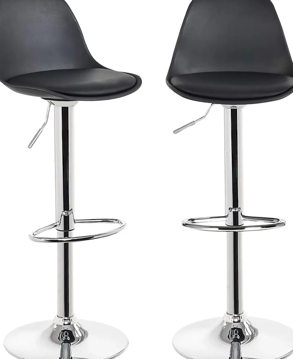 Lot 2 Tabourets De Bar Cuisine Coussin Simili Pivotant Hauteur Réglable Pied Chrome SIG (noir)