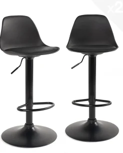 Lot 2 Tabourets De Bar Design Coussin Simili Pivotant Hauteur Réglable SIG (noir Intégral)