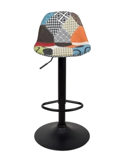 Lot 2 Tabourets De Bar Design Siège Rembourré Patchwork Tissu Pivotant Hauteur Réglable SIG (patch)