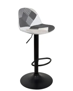 Lot 2 Tabourets De Bar Design Siège Rembourré Patchwork Tissu Pivotant Hauteur Réglable SIG (gris)