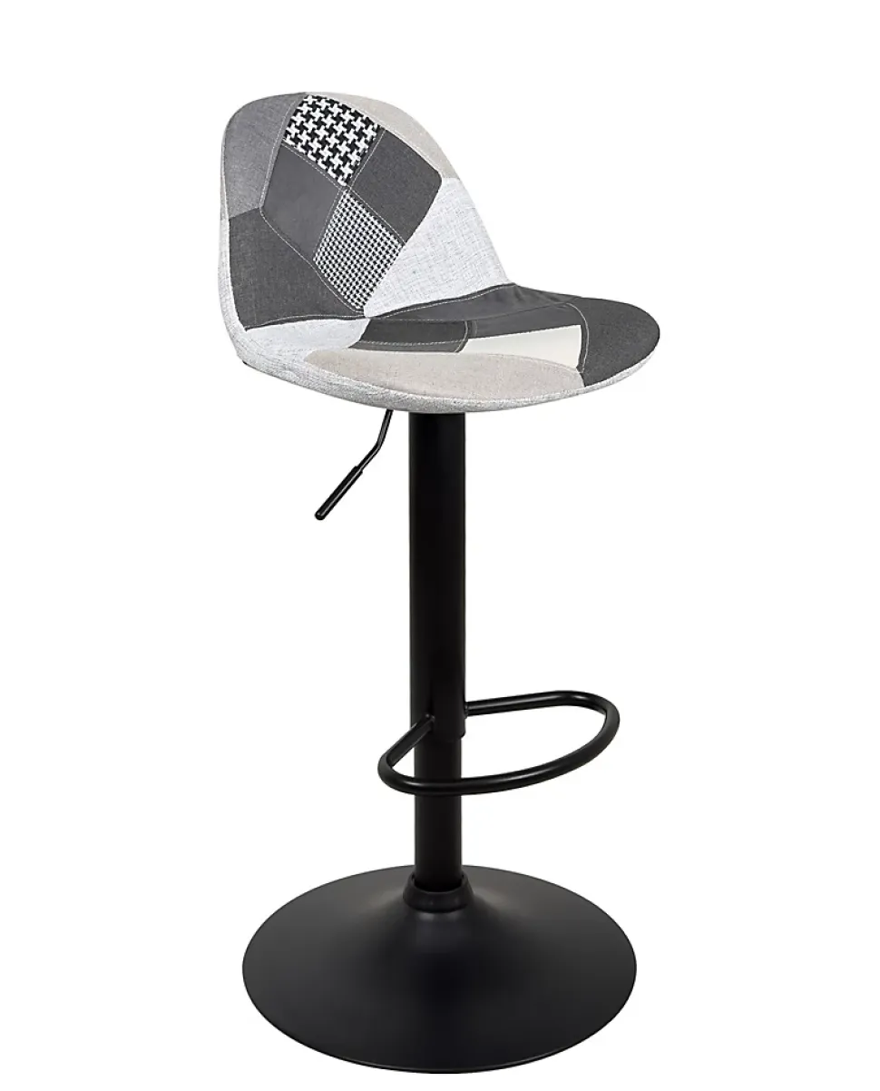 Lot 2 Tabourets De Bar Design Siège Rembourré Patchwork Tissu Pivotant Hauteur Réglable SIG (gris)