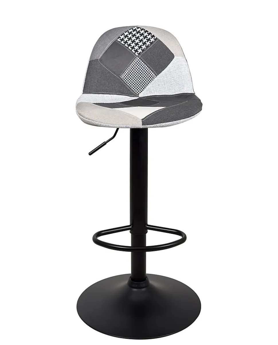 Lot 2 Tabourets De Bar Design Siège Rembourré Patchwork Tissu Pivotant Hauteur Réglable SIG (gris)