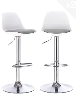 Lot 2 Tabourets De Bar Design Coussin Simili Pivotant Hauteur Réglable SIG (blanc Gris)