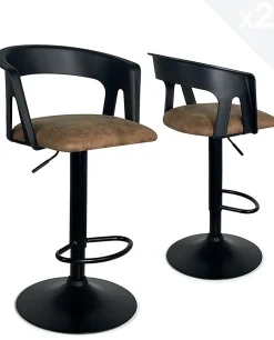 Lot 2 Tabourets De Bar Dossier Accoudoirs Coussin Pivotant Hauteur Réglable AYO (noir Marron)