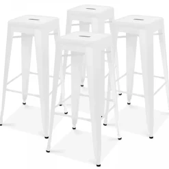 Lot 4 tabourets de bar en métal blanc mat Oviala