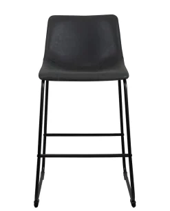 Lot 2 Tabourets De Bar Industriels Simili Rembourré Effet Vintage Pieds Métal Helio 64 (noir Gris)