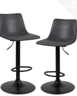 Lot 2 Tabourets De Bar Industriels Simili Rembourré Effet Vintage Pivotant Hauteur Réglable Helio