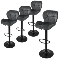 Lot 4 tabourets de bar rembourrées velours chaise gris hauteur réglable 59-79cm