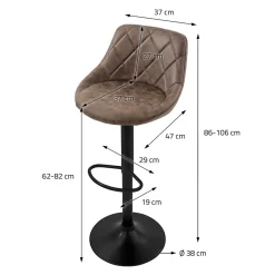 Lot 2 tabourets de bar rembourrées en simili marron hauteur réglable 62-82 cm