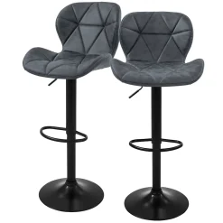 Lot 2 tabourets de bar rembourrées en simili anthracite hauteur réglable 59-79cm