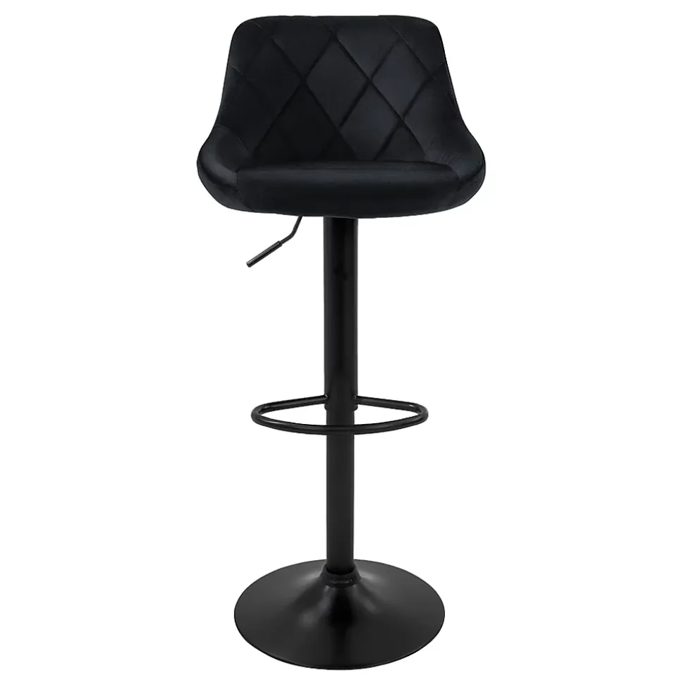 Lot 2 tabourets de bar rembourrées velours chaise noir hauteur réglable 62-82cm