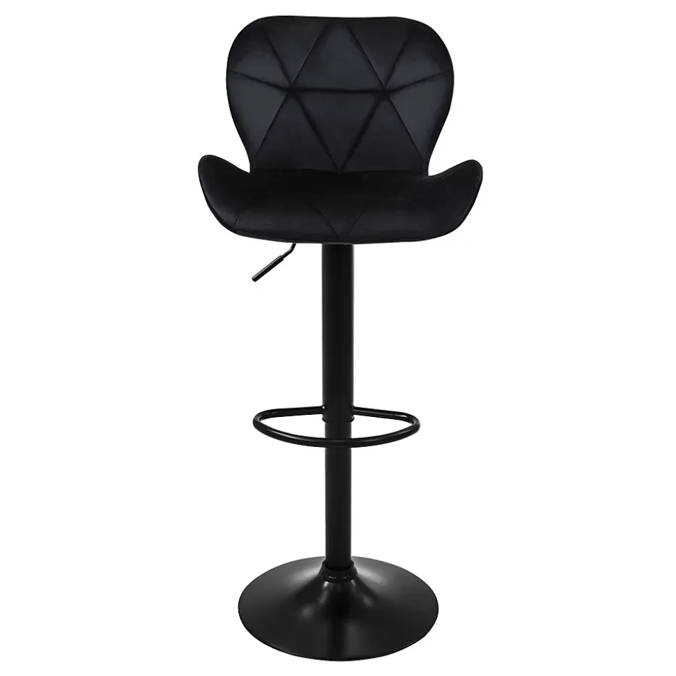 Lot 4 tabourets de bar rembourrées velours chaise noir hauteur réglable 59-79cm