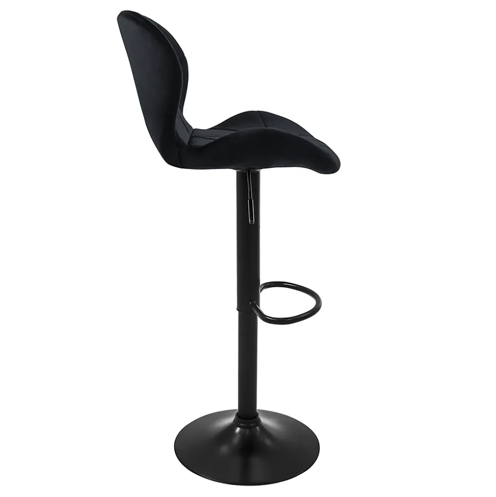 Lot 4 tabourets de bar rembourrées velours chaise noir hauteur réglable 59-79cm