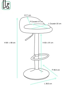 Lot 2 Tabourets De Bar-cuisine Bouclette Pivotant Hauteur Réglable Pied Noir SATI+ (blanc)