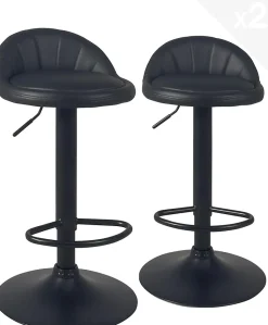 Lot 2 Tabourets De Bar-cuisine Simili Pivotant Hauteur Réglable Pied Noir SATI+ (noir)