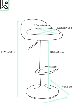 Lot 2 Tabourets De Bar-cuisine Simili Pivotant Hauteur Réglable Pied Chrome SATI (gris)