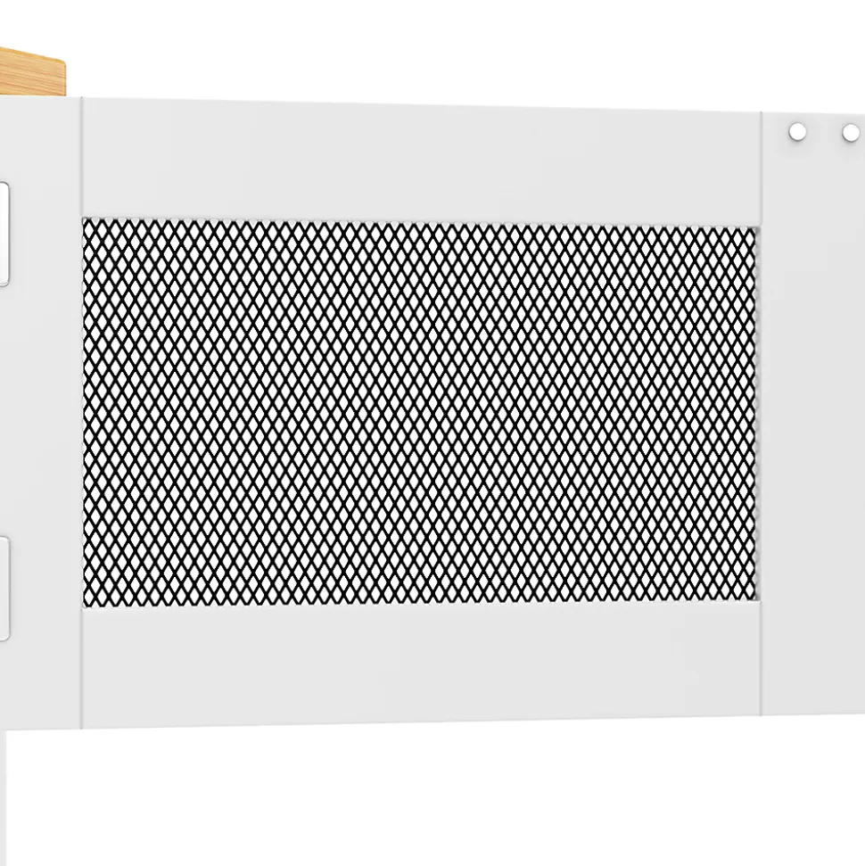 Îlot cuisine avec plan de travail, portes 3D, veinage bois, roulettes, cloisons réglables - blanc