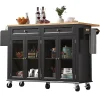 Îlot cuisine avec portes vitrées, roulettes, rangement spacieux, grain de bois - noir