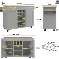 Îlot Cuisine Buffet Desserte Veinure Bois Rangement Gris Blackcolors