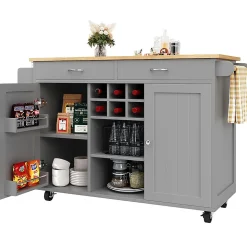 Îlot Cuisine Buffet Desserte Veinure Bois Rangement Gris Blackcolors