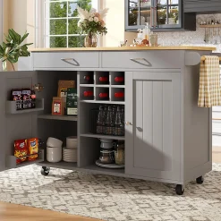Îlot Cuisine Buffet Desserte Veinure Bois Rangement Gris Blackcolors