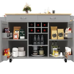 Îlot Cuisine Buffet Desserte Veinure Bois Rangement Gris Blackcolors